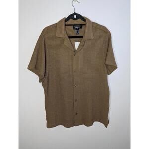 Forever 21 Shirt Mens 2XL Brown Textured Knit Button Front Short Sleeve Collared